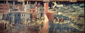 De effecten van goed en slecht bestuur op de stad en het platteland (detail) door Ambrogio Lorenzetti
