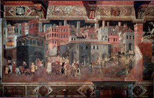 De effecten van goed en slecht bestuur op de stad en het platteland (detail) door Ambrogio Lorenzetti