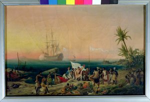 Jean de Bethencourt (ca. 1360-1425), Normandische navigator, ontdekt het eiland Lanzarote in 1402, 1848 door Ambroise Louis Garneray