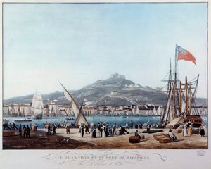 Zicht op de haven van Marseille onder de Restauratie Aquarel door Ambroise Louis Garneray (1783-1857) 19e eeuw Marseille, Musee de la Marine