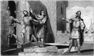 Karel III (879-929) de Eenvoudige gevangen genomen door een van zijn soldaten in 923 - Gevangenneming van Karel III de Eenvoudige (879-929), 923: gelovend toevlucht te vinden bij Herbert van Vermandois, wordt de voormalige koning van de Franken door hem ve