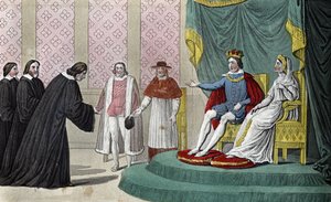 Francois II (1544-1560) kondigt aan de afgevaardigden van het Parlement die hem komen begroeten na de dood van zijn vader aan dat hij zijn ooms de Hertog van Guise (Francois) heeft gekozen door Ambroise Tardieu