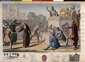 God wil het: op het Concilie van Clermont (tegenwoordig Clermont-Ferrand, Auvergne), predikt Peter de Kluizenaar de eerste kruistocht voor paus Urbanus II