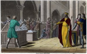 Grimoald, zoon van Pepijn de Oudere, burgemeester van het paleis van Austrasië (642) onder Sigebert III. Ontworpen en gegraveerd door Ambroise Tardieu in 1825 door Ambroise Tardieu