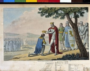 Hendrik I (1008 - 1060), Capetiaanse dynastie. Winnaar van zijn broer Robert de Oude, hij vergaf hem en gaf hem het Hertogdom Bourgondië in 1016 - Ontworpen en gegraveerd door Ambroise Tardieu in 1825. door Ambroise Tardieu