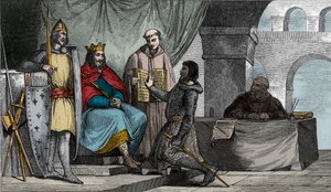Lodewijk II (848-79) de Stamelaar ontvangt een eed van trouw van een edelman door Ambroise Tardieu
