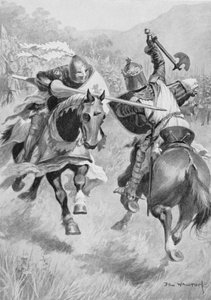 Ontmoeting tussen Robert Bruce en Sir Henry de Bohun, illustratie uit British Battles on Land and Sea door Ambrose de Walton