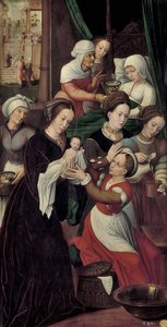 De geboorte van de Maagd Maria door Ambrosius Benson