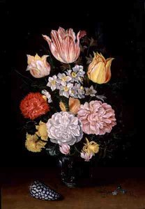 Stilleven van Bloemen met een Schelp