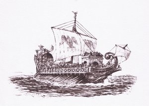 Vlootpatrouille: Romeinse schepen, illustratie uit De Romeinse Soldaat, 1928 door Amedee Forestier