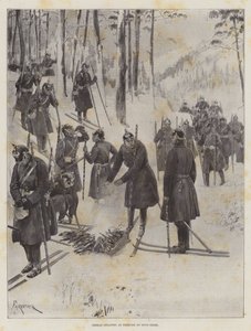 Duitse infanterie aan het oefenen op sneeuwschoenen