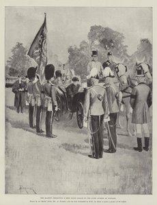 Hare Majesteit presenteert een nieuwe staatskleur aan de Scots Guards in Windsor door Amedee Forestier