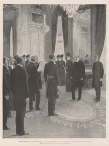 Koning Edward VII in Kopenhagen, Zijne Majesteit ontvangt de Deense deputatie in het paleis van de koning