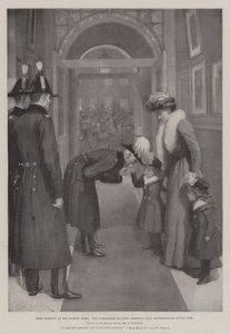 Lord Roberts in zijn Londense hotel, de opperbevelhebber begroet het kleine meisje van Lady Settrington door Amedee Forestier