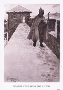 Patrouilleren bij een noordelijk Brits fort in de winter, illustratie uit De Romeinse Soldaat, 1928