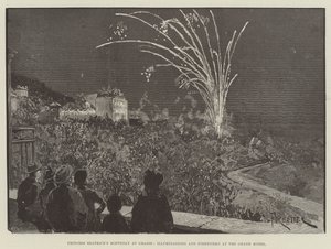 Verjaardag van prinses Beatrice in Grasse, verlichting en vuurwerk in het Grand Hotel door Amedee Forestier