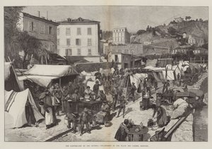De aardbeving aan de Rivièra, kampement op de Place des Carmes, Mentone