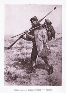 De Impeditus of volledig uitgeruste voetsoldaat, illustratie uit De Romeinse Soldaat, 1928
