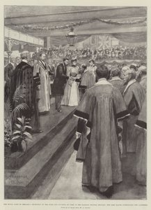 Het Koninklijk Bezoek aan Ierland, Ontvangst van de Hertog en Hertogin van York in het Treinstation, Belfast, de Burgemeester introduceert de Wethouders