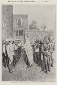Het bezoek van de Duitse keizer aan Palestina, Zijne Majesteit presenteert zijn matrozen het Kruis van de Orde van Sint Jan van Jeruzalem
