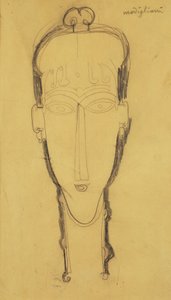 Hoofd van een Kariatide in een Hoofdtooi, 1911 door Amedeo Modigliani