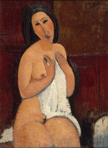 Zittende naakte vrouw met hemd, 1917