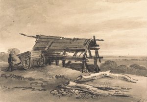 Uitzicht bij Harrow: met landarbeider, kar en vervallen schuur