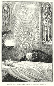 Ardens huilde naast het lijk van zijn enige broer (gravure) door Amelia M. (attr.to) Bowerley or Bauerle