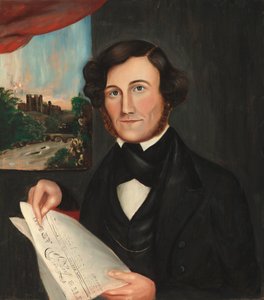Man genaamd Hubbard leest "Boston Atlas"