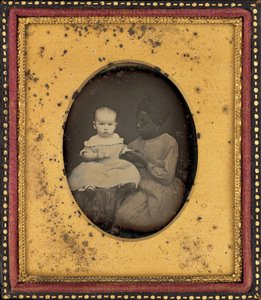 Portret van een kind en jonge vrouw