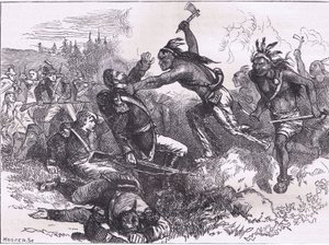 Aanval van de indianen op Fort Dearborn, illustratie uit Cassells Geschiedenis van de Verenigde Staten door American English school