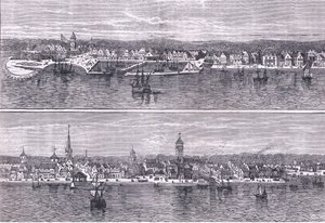 New York in het midden van de negentiende eeuw, illustratie uit Cassells Geschiedenis van de Verenigde Staten gepubliceerd door Cassell, Petter & Galpin, ca. 1900