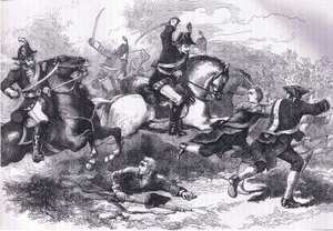 De nederlaag van de loyale rekruten, illustratie uit Cassells Geschiedenis van de Verenigde Staten uitgegeven door Cassell, Petter & Galpin, c.1900 door American English school