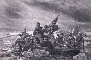 Washington steekt de Delaware over, illustratie uit Cassells Geschiedenis van de Verenigde Staten gepubliceerd door Cassell, Petter & Galpin, ca. 1900 (litho) door American English school