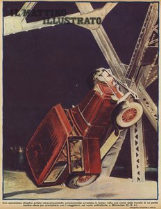 Een wonderbaarlijke ontsnapping: een auto die omslaat en net op tijd stopt om te voorkomen dat hij van een brug in Milwaukee, Wisconsin, VS valt door American Photographer (after)