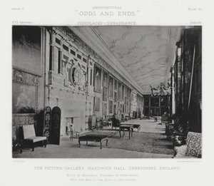 Open haard: De Schilderijgalerij, Hardwick Hall, Derbyshire, Engeland