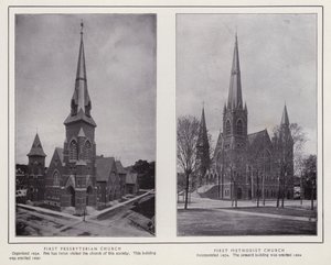 Jamestown, NY: Eerste Presbyteriaanse Kerk; Eerste Methodistenkerk door American Photographer (after)