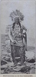 De Apache-opperhoofd Geronimo op oorlogspad in 1885