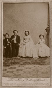 Huwelijksfoto van Charles Sherwood Stratton, Amerikaanse entertainer bekend als Generaal Tom Thumb, en zijn vrouw, Lavinia Warren