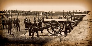 1st Connecticut Heavy Artillery bemant kanonnen in Fort Richardson, eind 1861