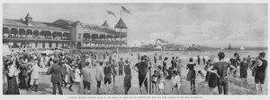 Een Zondagochtend Badsessie op het Strand van Coney Island, met de Nieuwe IJzeren Pier Landing van de IJzeren Stoomschepen door American Photographer
