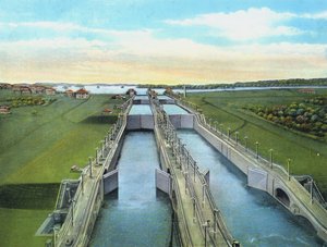 Vogelvlucht van Gatun Locks, met alle sluizen, Panamakanaal