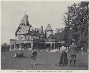 Tijdens de lunchpauze bij de kampioenschapsgolfwedstrijden in Ardsley