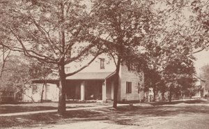 Huis van "The Minerva," de eerste literaire club voor vrouwen, New Harmony, Indiana (z/w foto) door American Photographer