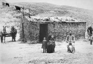 Pioniersfamilie met hun zodenhuis, Nebraska door American Photographer
