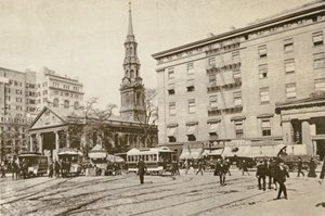 St Pauls Chapel en het Astor House, bij City Hall Park, New York City, 1892 door American Photographer