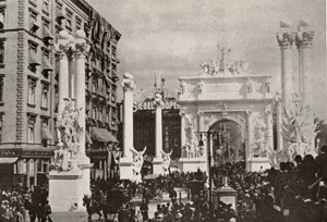 De Dewey Arch voor het Fifth Avenue Hotel op 23rd St., New York City, ter viering van de overwinning op Spanje, 1899 door American Photographer