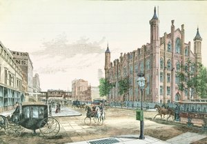3rd Avenue en 23rd Street, Elevated Rail Road Station en het College van de Stad New York, uit 36 Views of New York and Environs, gepubliceerd door Charles Magnus door American School