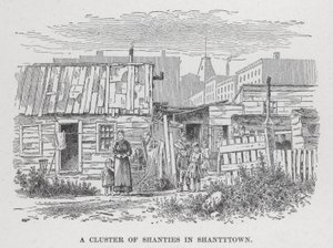 Een cluster van hutjes in Shantytown (litho)