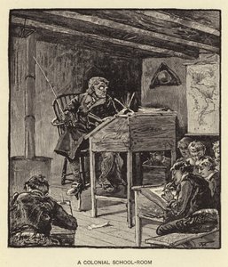 Een koloniale schoolkamer (litho) door American School